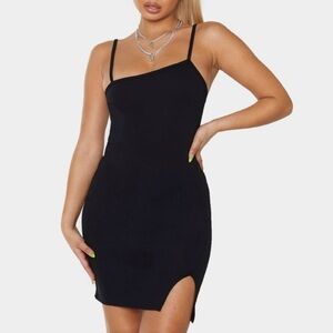 Black Strappy Split Hem Bodycon Dress